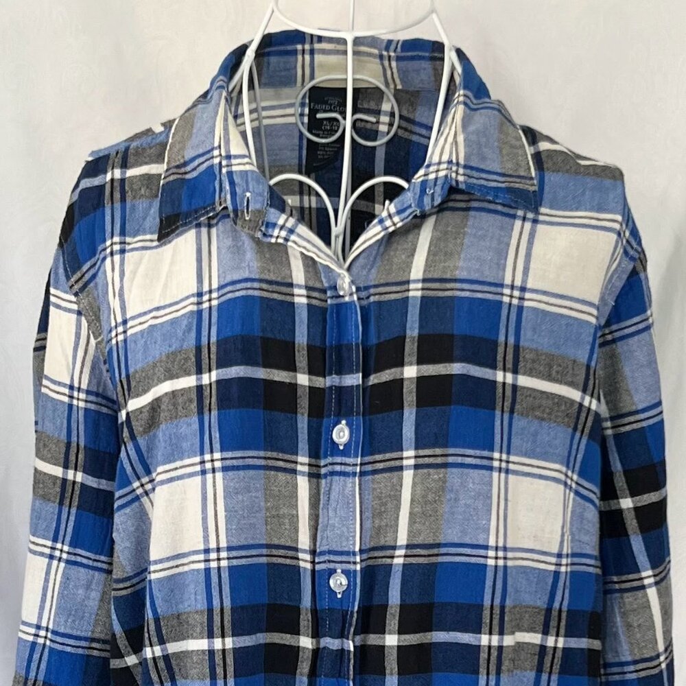 Faded Glory Blue Blue Button Down Long Sleeve Flannel
